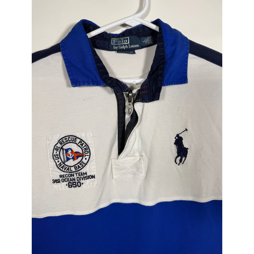 Polo Ralph Lauren Mens Custom Fit Naval Base Patch Quarter Zip Polo Shirt L